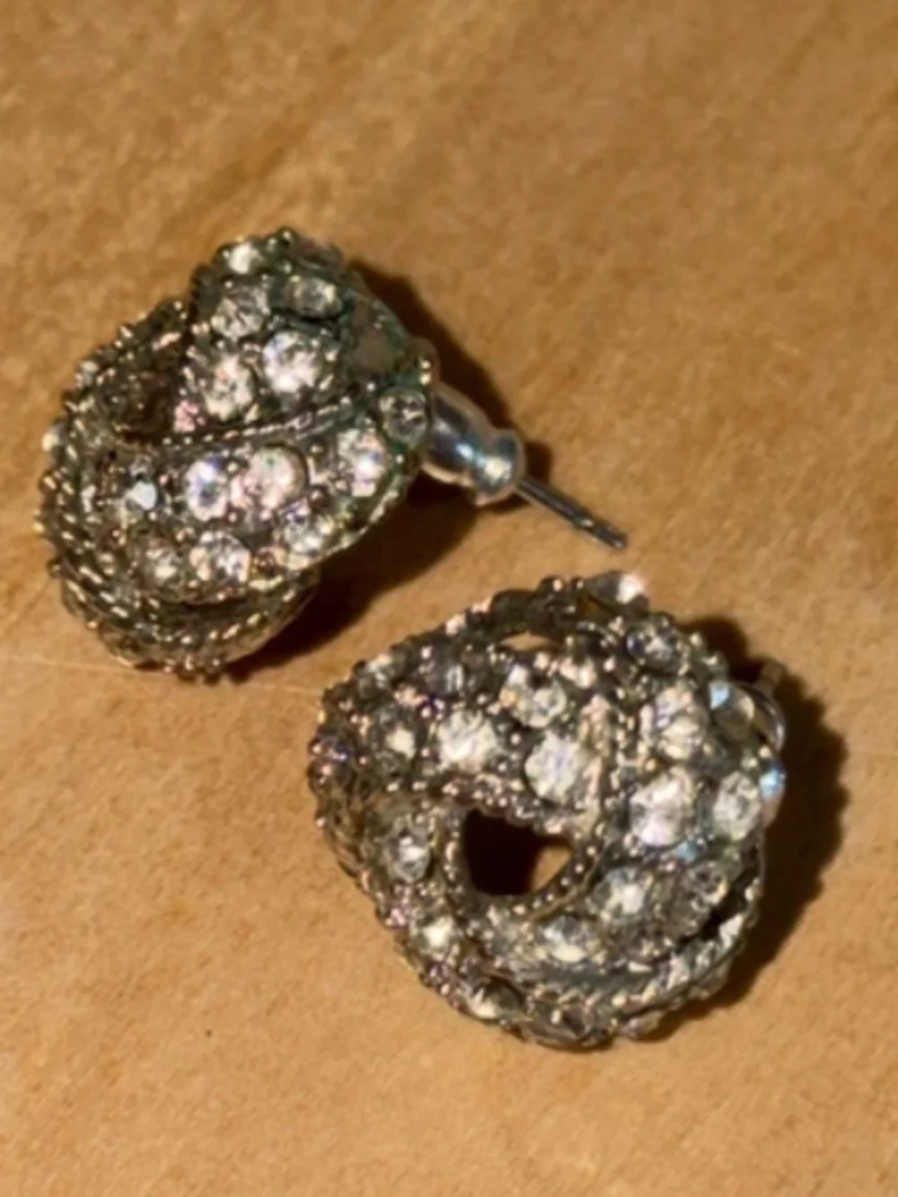 Silver Tone Rhinestone Knot Stud Earrings Sparkly Statement Jewelry